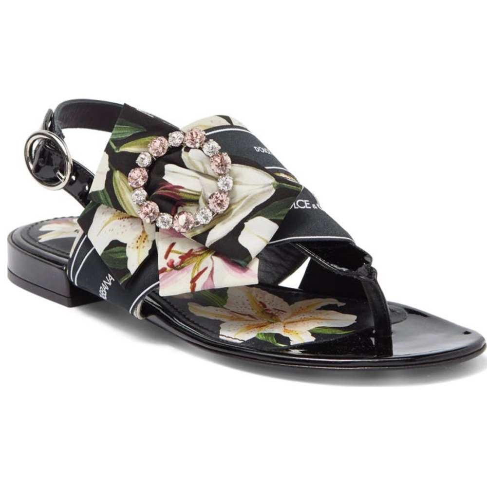 NWT 100% Dolce & Gabbana Crystal Floral Ribbon Sandals